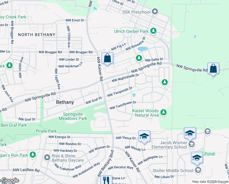 map of restaurants, bars, coffee shops, grocery stores, and more near 15229 Northwest Twoponds Drive in Portland