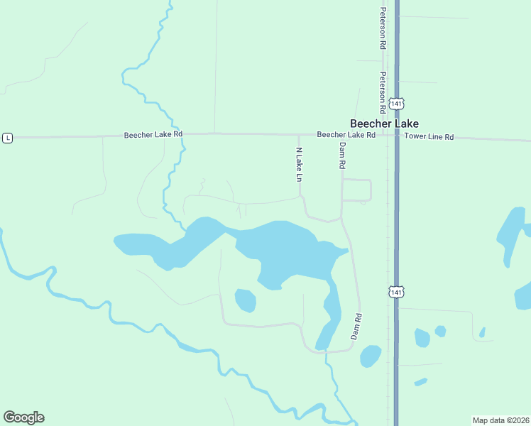 map of restaurants, bars, coffee shops, grocery stores, and more near N16756 North Lake Lane in Pembine