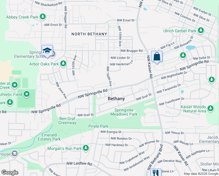 map of restaurants, bars, coffee shops, grocery stores, and more near 6325 Northwest 160th Avenue in Portland