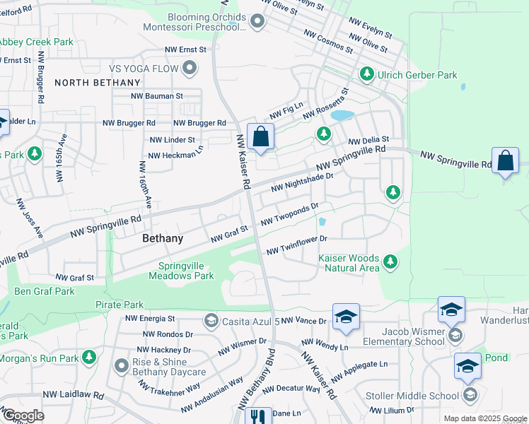 map of restaurants, bars, coffee shops, grocery stores, and more near 15410 Northwest Sweetgale Lane in Portland