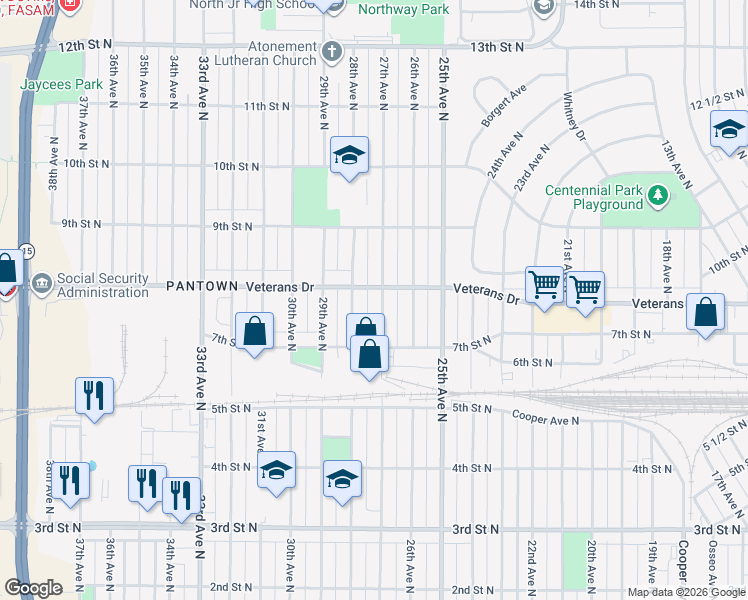 map of restaurants, bars, coffee shops, grocery stores, and more near 745 27th Avenue North in St. Cloud