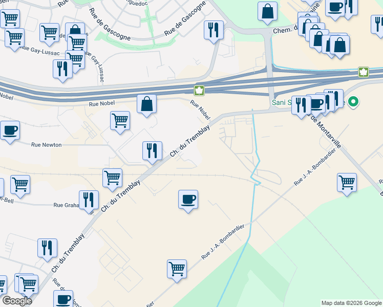 map of restaurants, bars, coffee shops, grocery stores, and more near 270 Chemin du Tremblay in Boucherville