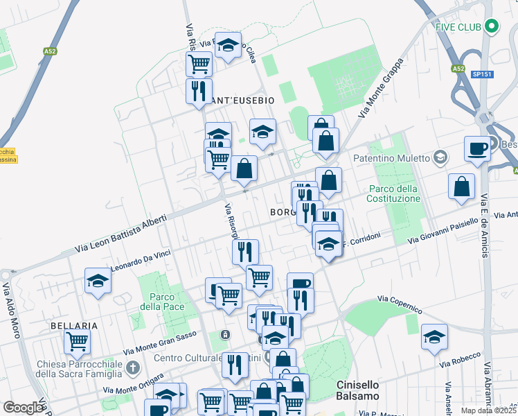 map of restaurants, bars, coffee shops, grocery stores, and more near 16 Via G. B. Lulli in Cinisello Balsamo