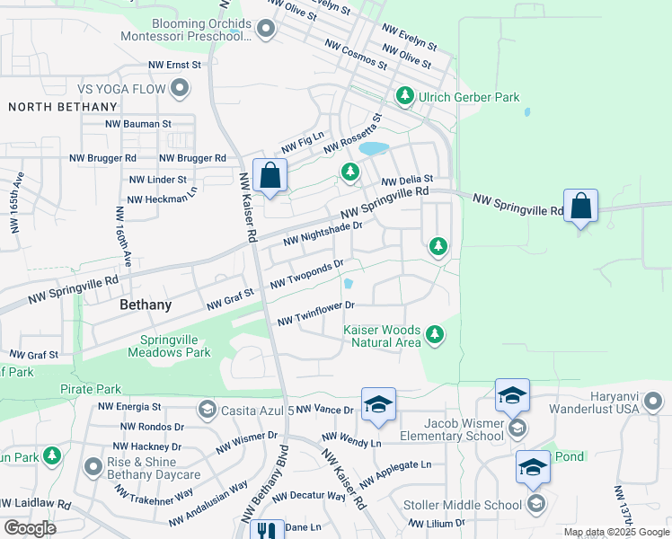 map of restaurants, bars, coffee shops, grocery stores, and more near 15092 Northwest Twoponds Drive in Portland