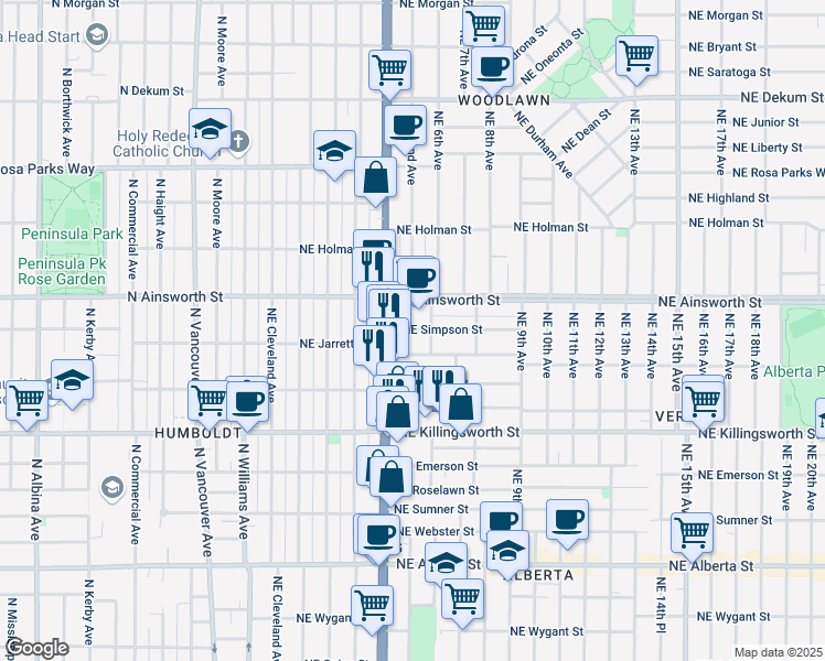 map of restaurants, bars, coffee shops, grocery stores, and more near in Portland