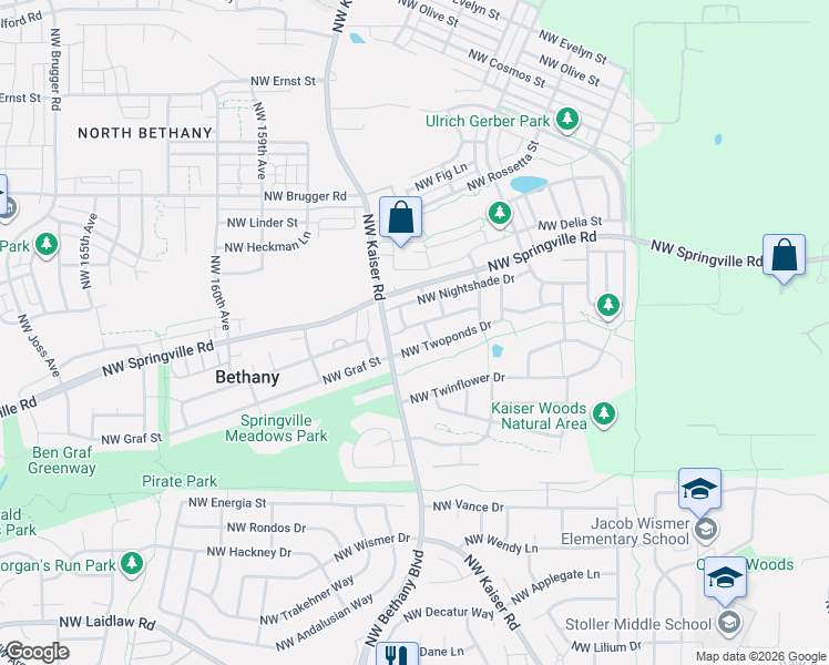 map of restaurants, bars, coffee shops, grocery stores, and more near 15356 Northwest Sweetgale Lane in Portland