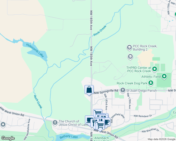 map of restaurants, bars, coffee shops, grocery stores, and more near 6335 Northwest 185th Avenue in Portland
