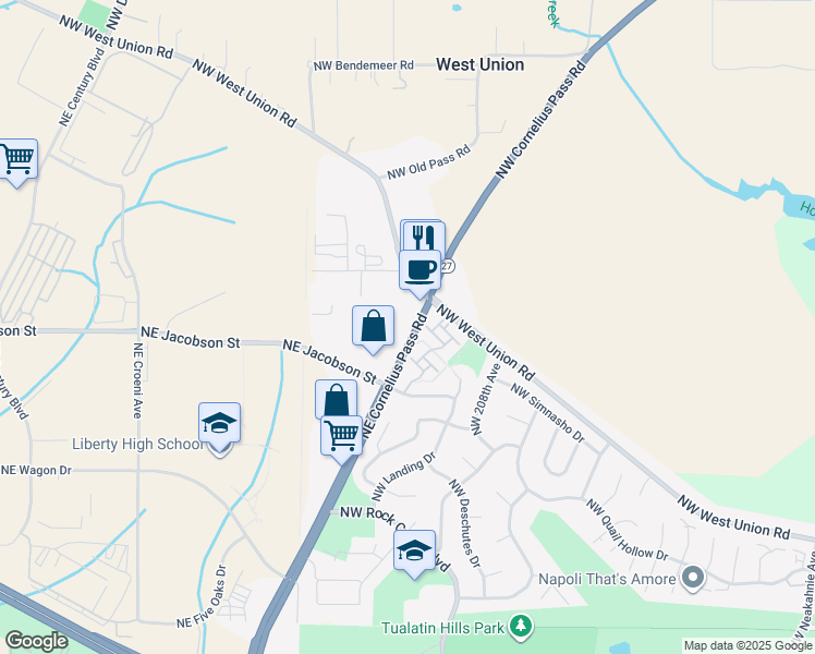 map of restaurants, bars, coffee shops, grocery stores, and more near 6325 Northwest Cornelius Pass Road in Hillsboro