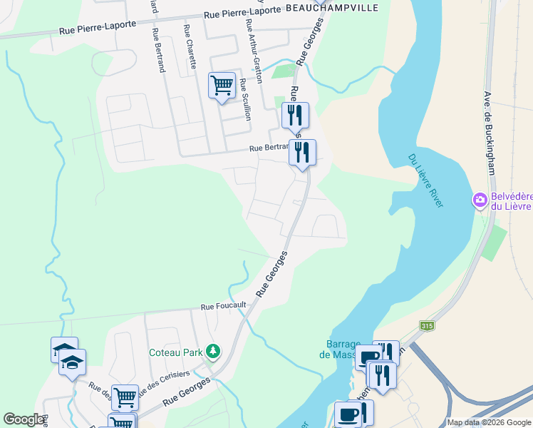 map of restaurants, bars, coffee shops, grocery stores, and more near 91 Rue Irma-LeVasseur in Gatineau