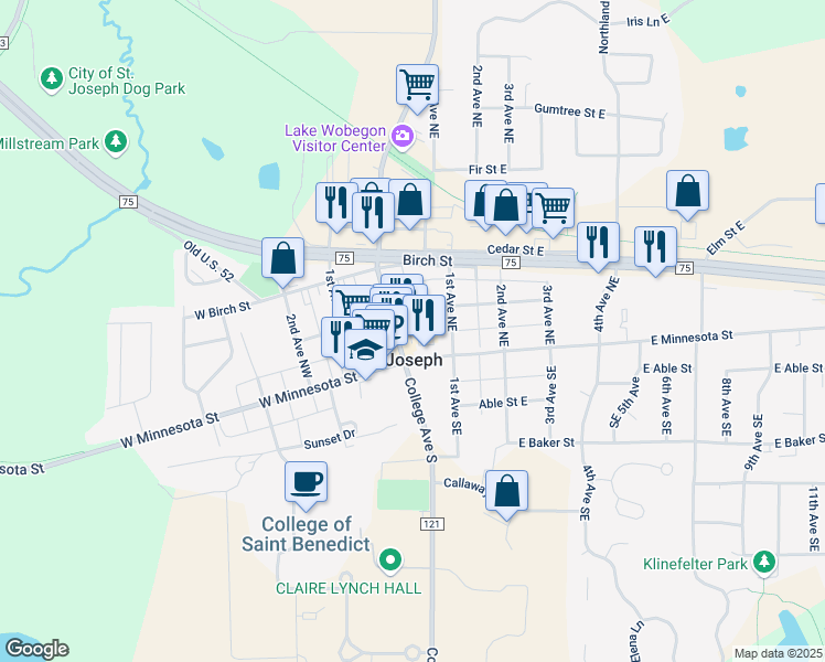 map of restaurants, bars, coffee shops, grocery stores, and more near 24 College Avenue North in Saint Joseph