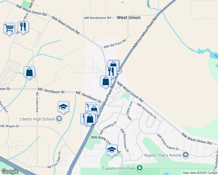 map of restaurants, bars, coffee shops, grocery stores, and more near 6325 Northwest Cornelius Pass Road in Hillsboro