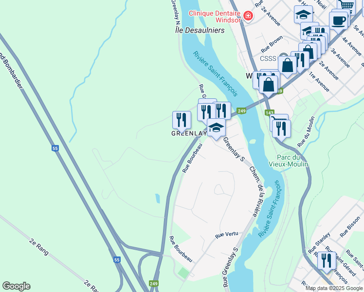 map of restaurants, bars, coffee shops, grocery stores, and more near 5 Rue des Sources in Windsor