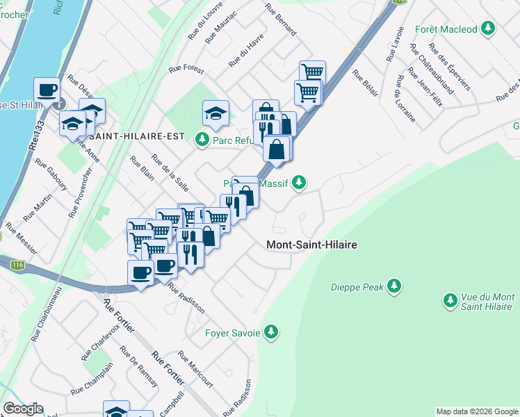 map of restaurants, bars, coffee shops, grocery stores, and more near 470 Boulevard Sir-Wilfrid-Laurier in Mont-Saint-Hilaire