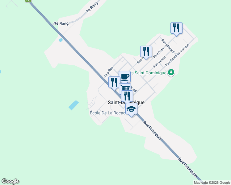 map of restaurants, bars, coffee shops, grocery stores, and more near 1146 Rue Principale in Saint-Dominique