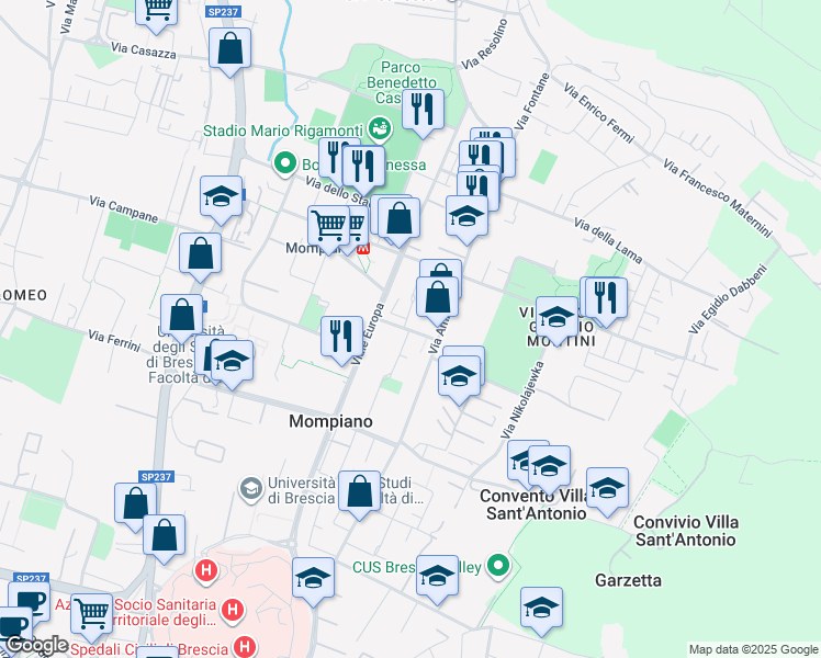 map of restaurants, bars, coffee shops, grocery stores, and more near 2 Via Giovanni Maria Longinotti in Brescia