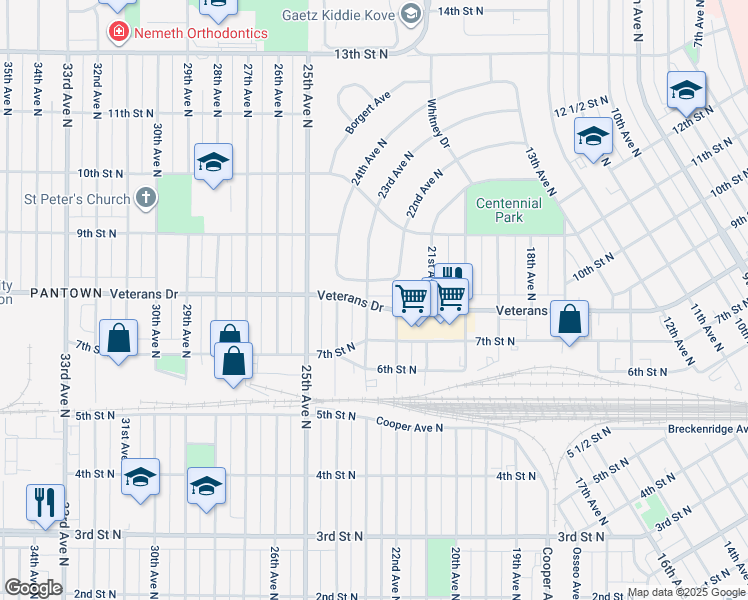 map of restaurants, bars, coffee shops, grocery stores, and more near 804 23rd Avenue North in St. Cloud