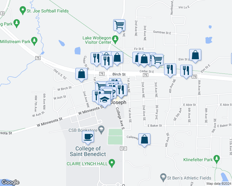 map of restaurants, bars, coffee shops, grocery stores, and more near in Saint Joseph