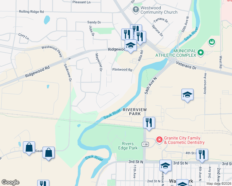 map of restaurants, bars, coffee shops, grocery stores, and more near 604 Pebble Creek Drive in St. Cloud