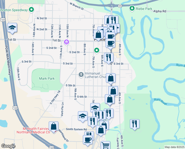 map of restaurants, bars, coffee shops, grocery stores, and more near 708 South 4th Street in Princeton