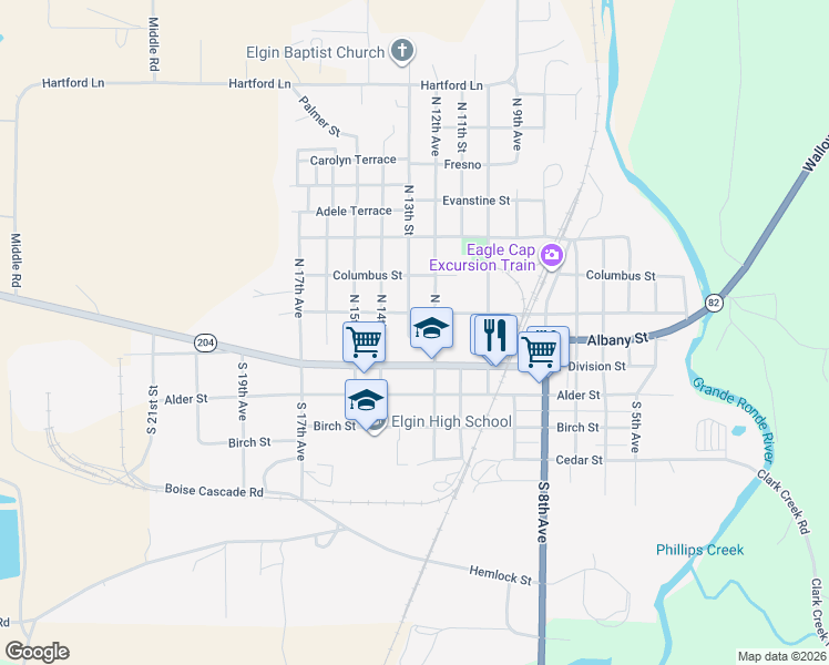 map of restaurants, bars, coffee shops, grocery stores, and more near 101 North 13th Street in Elgin