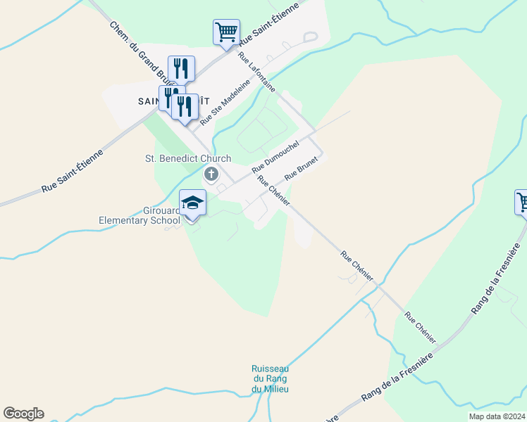 map of restaurants, bars, coffee shops, grocery stores, and more near 9162 Croissant Dufresne in Mirabel