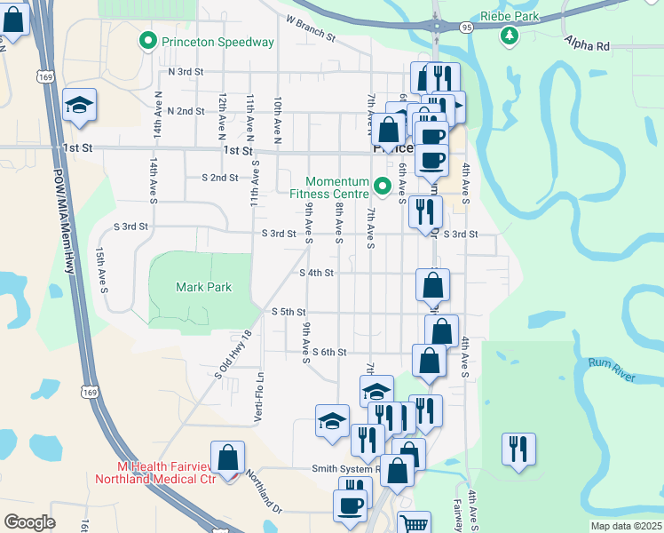 map of restaurants, bars, coffee shops, grocery stores, and more near 311 8th Avenue South in Princeton