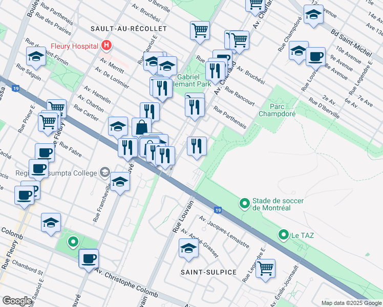 map of restaurants, bars, coffee shops, grocery stores, and more near 9468 Avenue Hamelin in Montréal