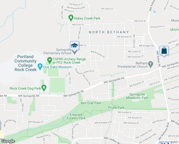 map of restaurants, bars, coffee shops, grocery stores, and more near 16652 Northwest Vetter Drive in Portland