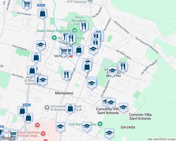 map of restaurants, bars, coffee shops, grocery stores, and more near 2 Via Giovanni Maria Longinotti in Brescia