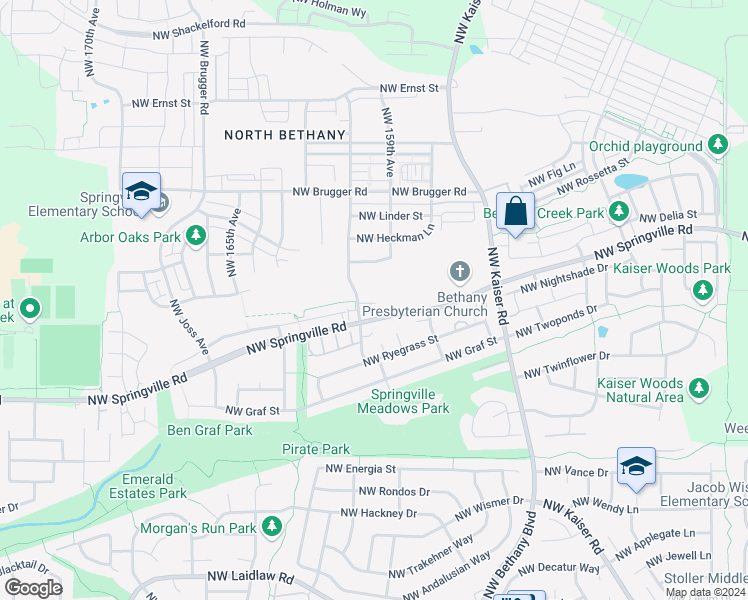 map of restaurants, bars, coffee shops, grocery stores, and more near 15938 Northwest French Lane in Portland