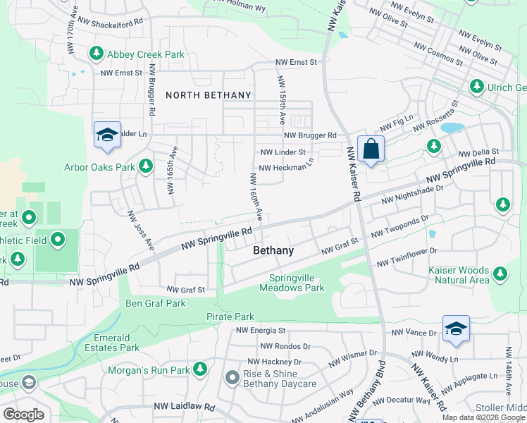 map of restaurants, bars, coffee shops, grocery stores, and more near 6349 Northwest 160th Avenue in Portland