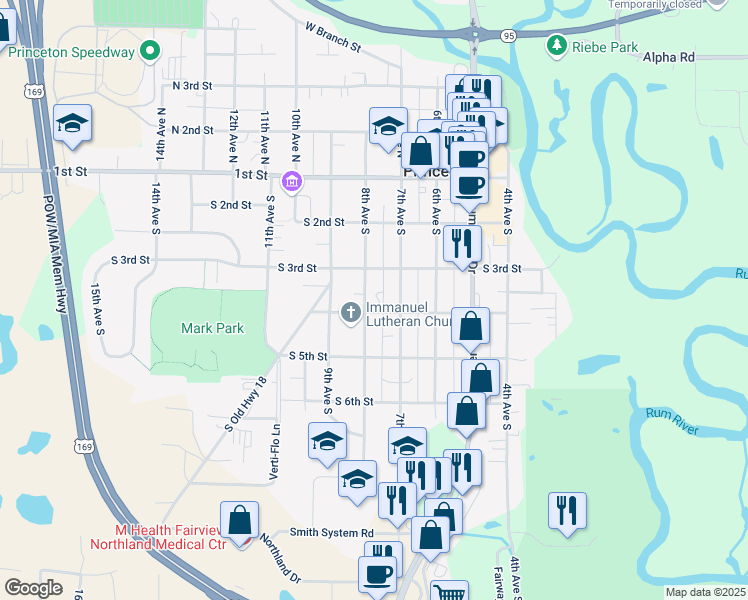 map of restaurants, bars, coffee shops, grocery stores, and more near 708 South 4th Street in Princeton