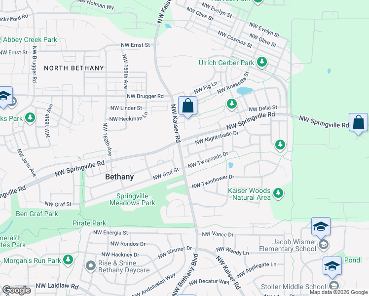 map of restaurants, bars, coffee shops, grocery stores, and more near 15447 Northwest Nightshade Drive in Portland