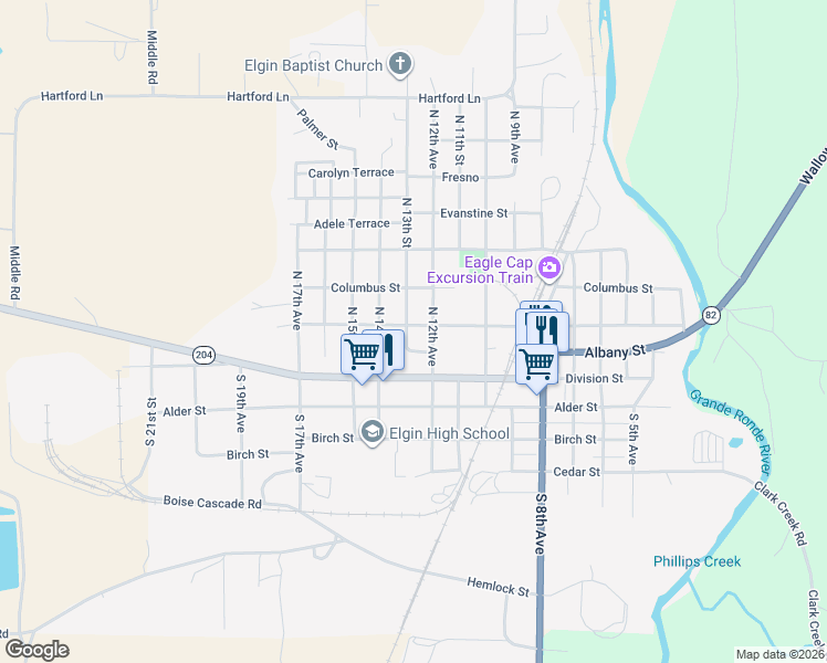 map of restaurants, bars, coffee shops, grocery stores, and more near 101 North 13th Street in Elgin