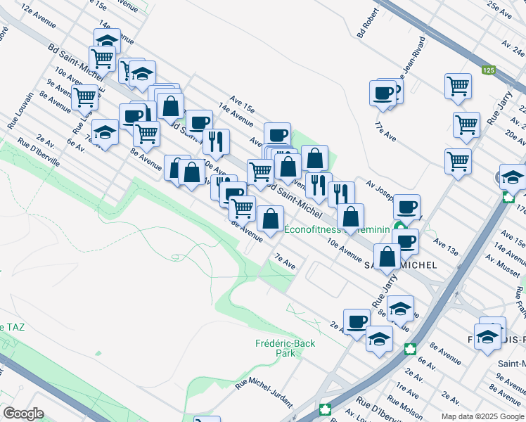 map of restaurants, bars, coffee shops, grocery stores, and more near in Montreal