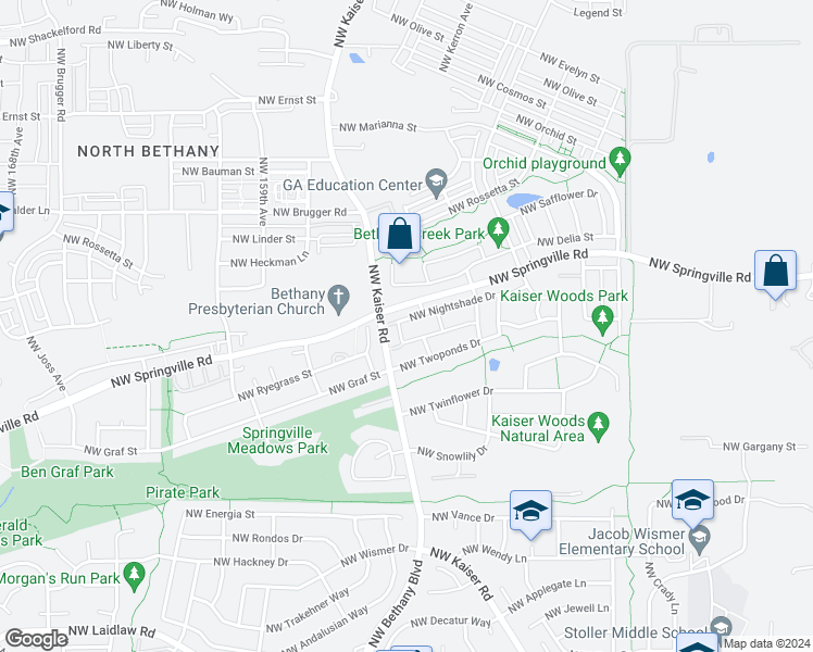 map of restaurants, bars, coffee shops, grocery stores, and more near 15376 Northwest Nightshade Drive in Portland