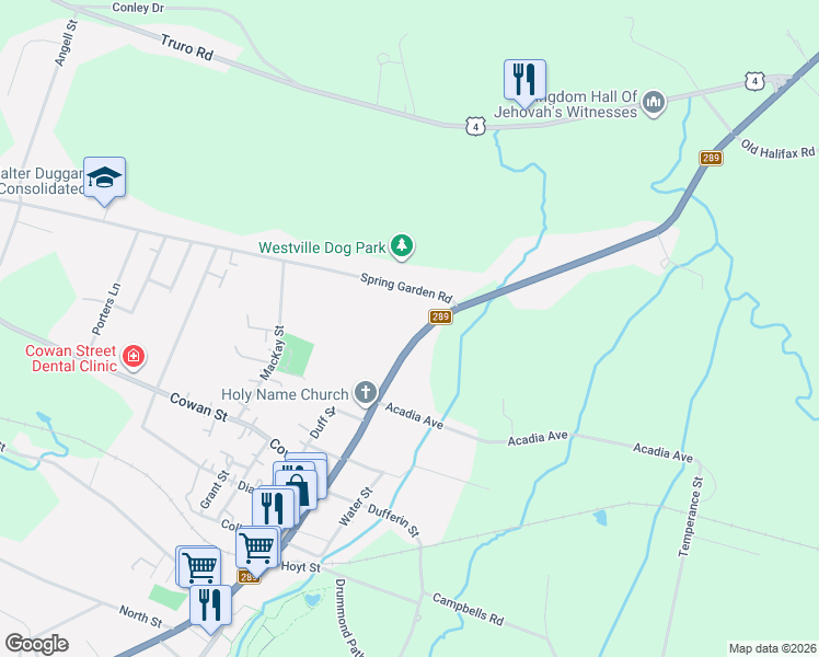 map of restaurants, bars, coffee shops, grocery stores, and more near 1568 North Main Street in Westville