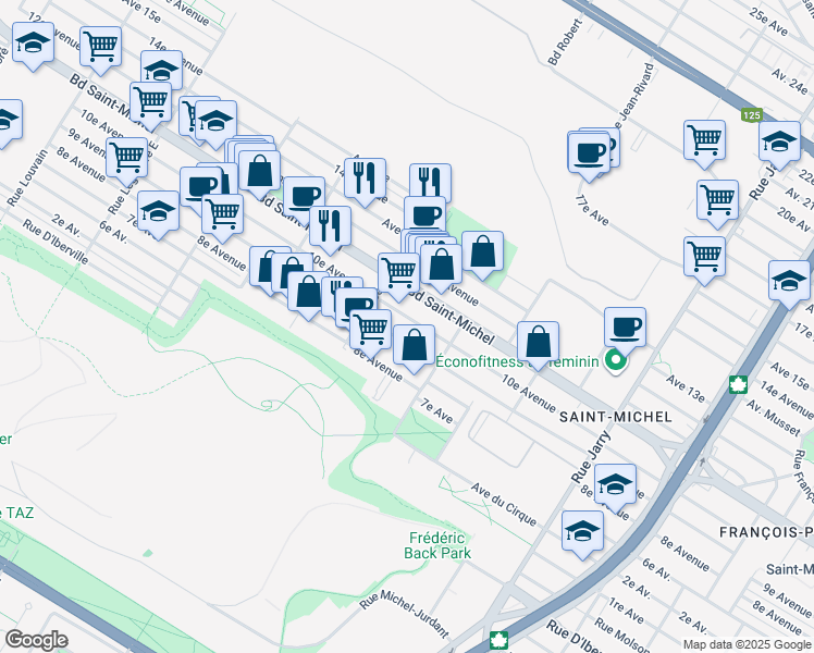map of restaurants, bars, coffee shops, grocery stores, and more near in Montreal