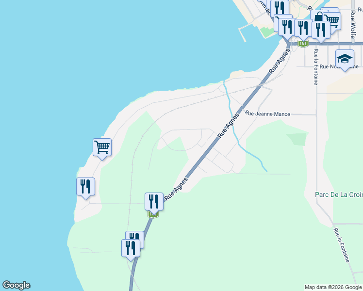 map of restaurants, bars, coffee shops, grocery stores, and more near Rue de l'Horizon in Lac-Mégantic