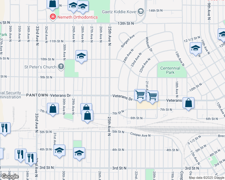 map of restaurants, bars, coffee shops, grocery stores, and more near 812 25th Avenue North in Saint Cloud