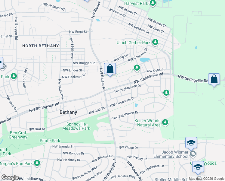 map of restaurants, bars, coffee shops, grocery stores, and more near 15343 Northwest Nightshade Drive in Portland
