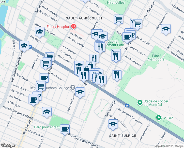 map of restaurants, bars, coffee shops, grocery stores, and more near in Montreal
