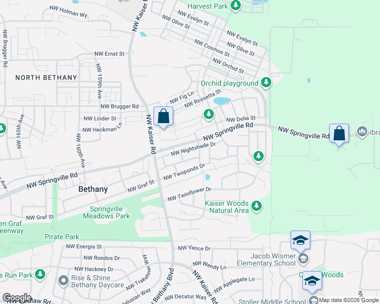 map of restaurants, bars, coffee shops, grocery stores, and more near 15167 Northwest Nightshade Drive in Portland