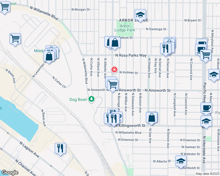 map of restaurants, bars, coffee shops, grocery stores, and more near in Portland