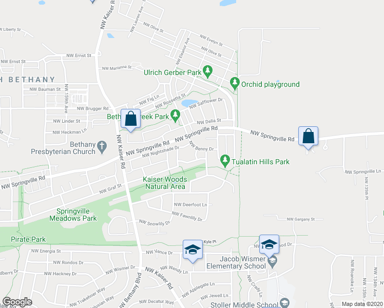 map of restaurants, bars, coffee shops, grocery stores, and more near 14962 Northwest Nightshade Drive in Portland