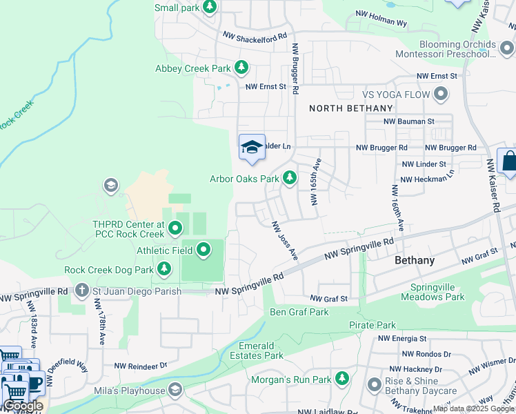 map of restaurants, bars, coffee shops, grocery stores, and more near 16890 Northwest Milcliff Street in Portland