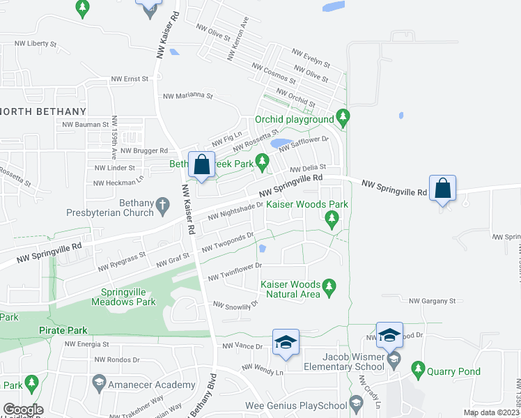 map of restaurants, bars, coffee shops, grocery stores, and more near 6489 Northwest Shelsam Terrace in Portland