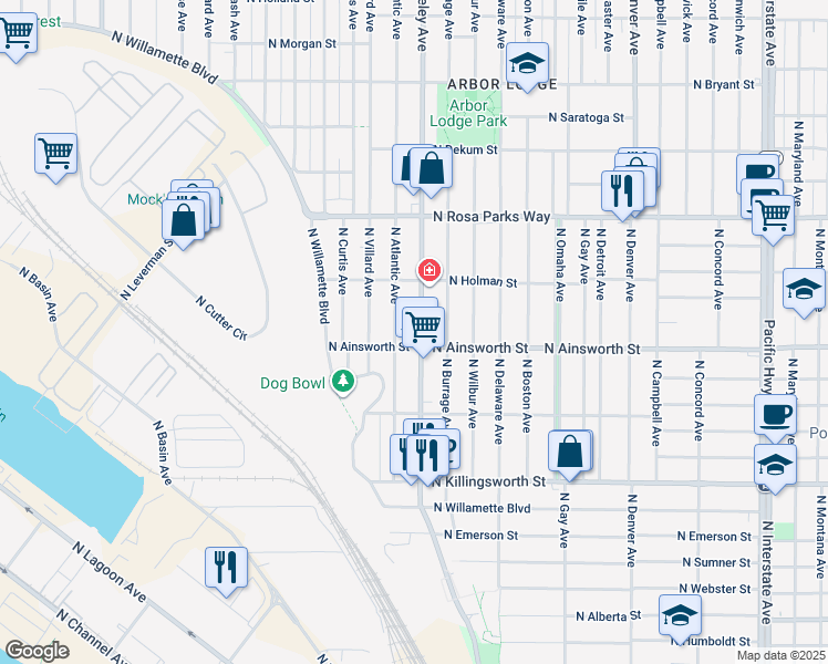 map of restaurants, bars, coffee shops, grocery stores, and more near in Portland