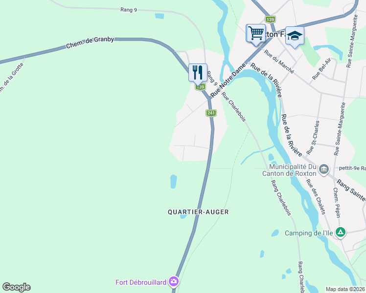 map of restaurants, bars, coffee shops, grocery stores, and more near Rue Duval in Roxton Falls