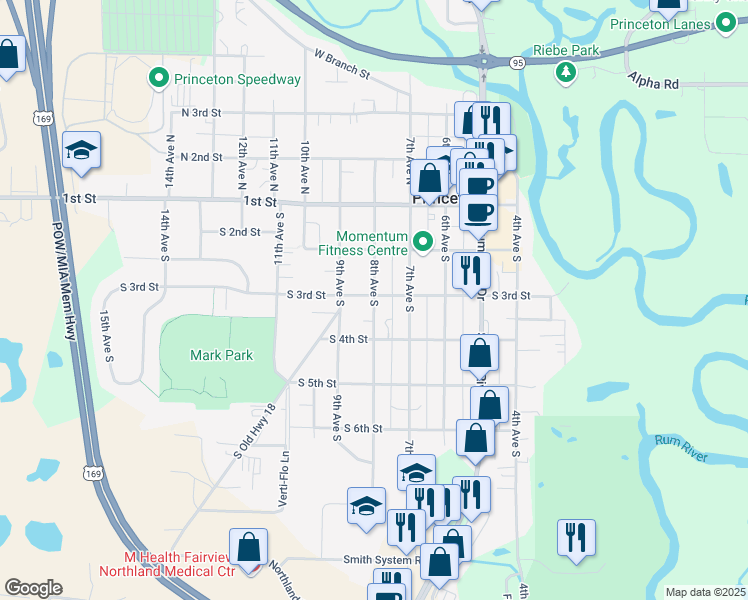 map of restaurants, bars, coffee shops, grocery stores, and more near 311 8th Avenue South in Princeton